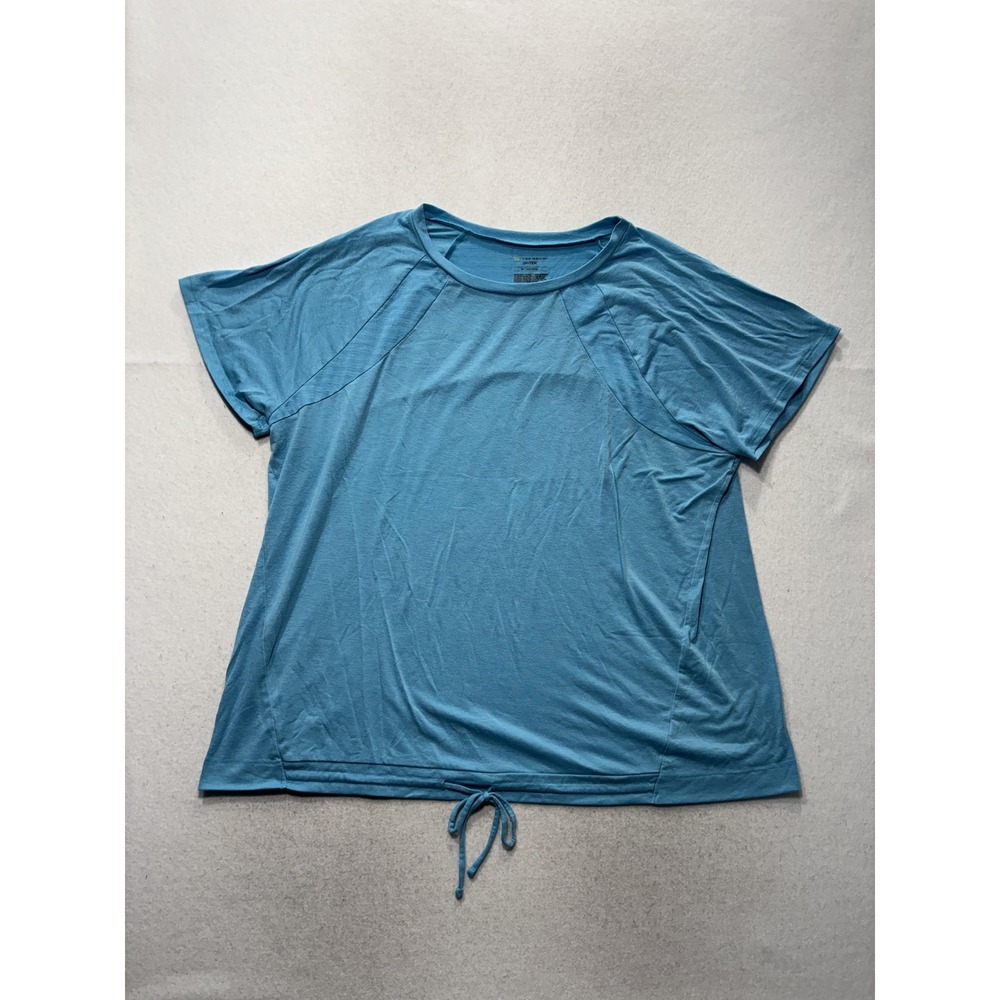 Tek Gear DRY TEK Shirt Womens 1X Plus Blue Crew Neck Raglan Drawstring Hem